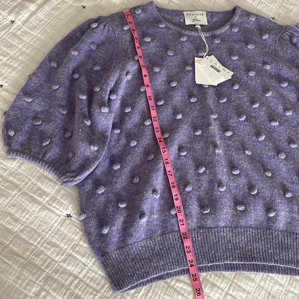 DEMYLEE x J. CREW Puff Sleeve Pom Pom Wool Blend Sweater Lavender Size XXL NWT